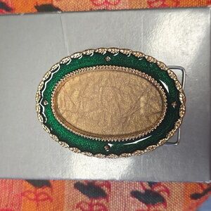 Vintage Taiwan Oval Photo Picture Frame Green Enamel